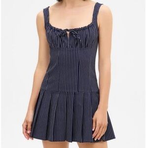 Women's Blue Pinstripe Pinafore Minidress